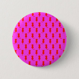 Feline Fun Forever Whimsical Red Cats Pink Button