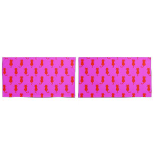 Feline Fun Forever Whimsical Red Cats Pink Pillow Case