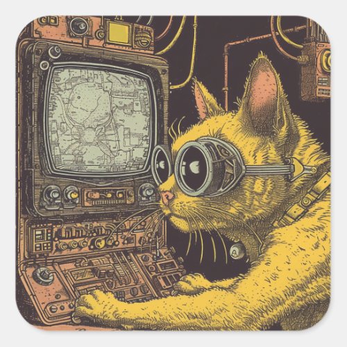 Feline Future Cyberpunk Cat Fantasy Square Sticker