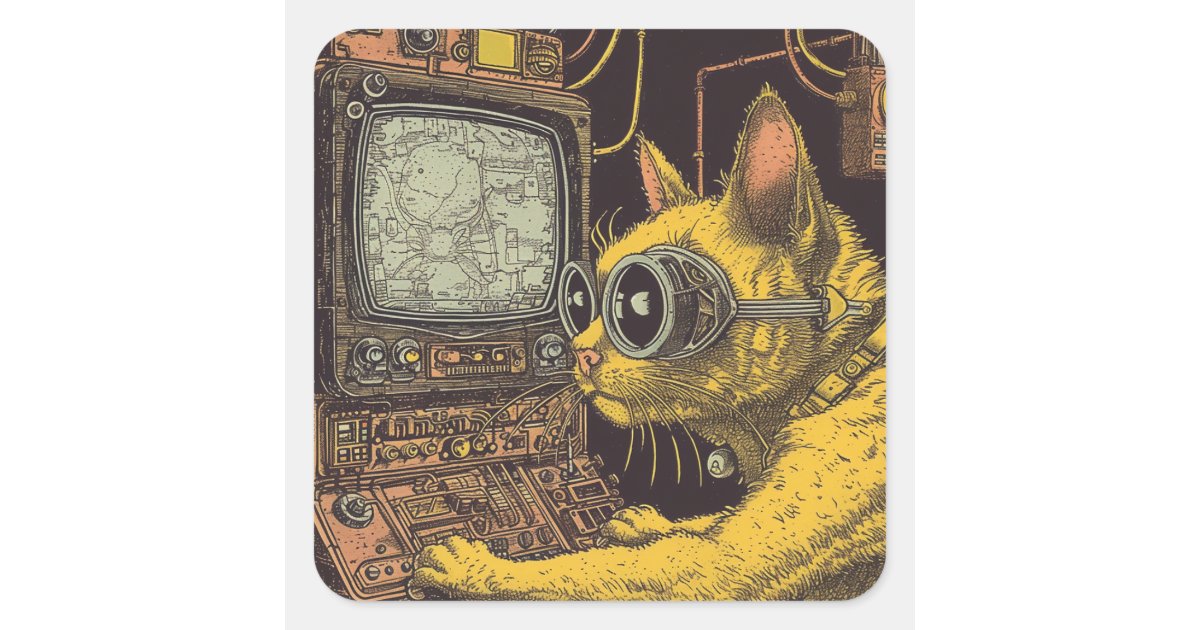 Feline Future: Cyberpunk Cat Fantasy Square Sticker | Zazzle