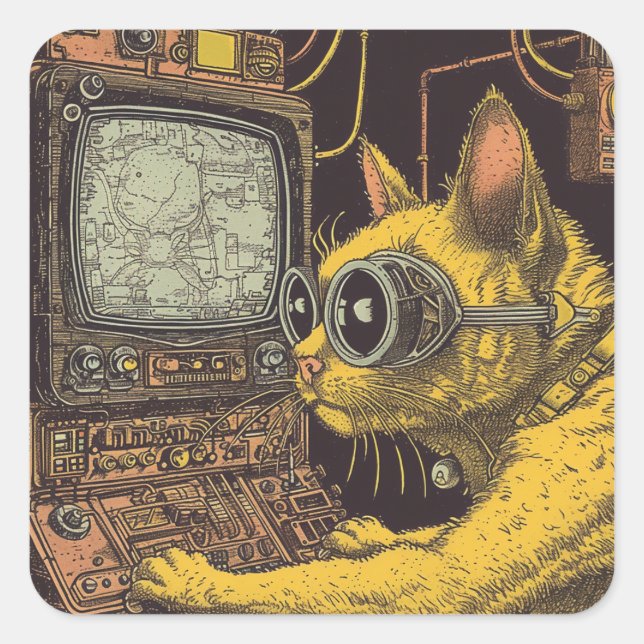 Feline Future: Cyberpunk Cat Fantasy Square Sticker (Front)