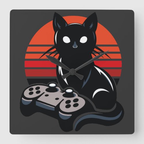 Feline Gamer The Pawsome Controller Chronicles Square Wall Clock