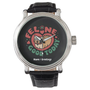 Feline Good Today Whimsical Cat Design Watch