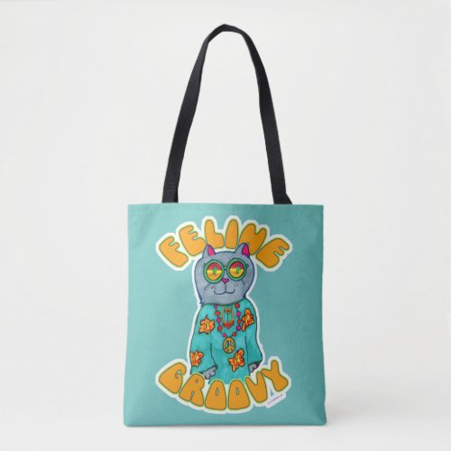 Feline Groovy Hippie Cat Marker Art Design Tote Bag