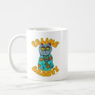 Feline Groovy Hippie Style Cat Art S