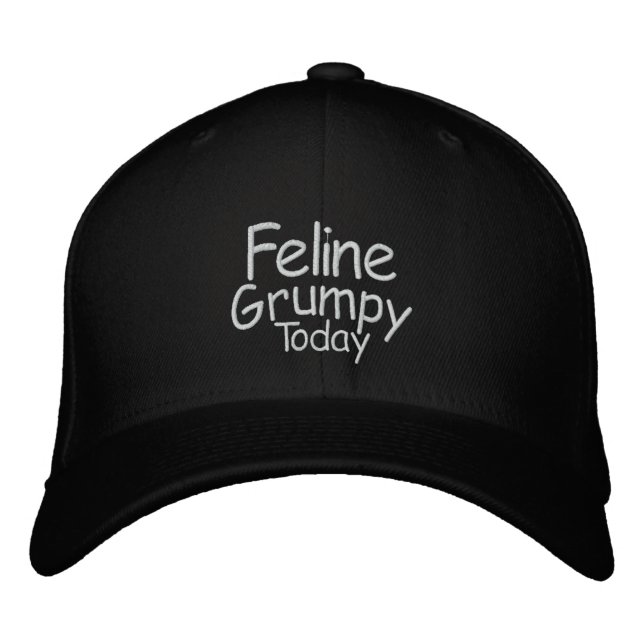 Feline Grumpy Today Embroidered Baseball Cap (Front)