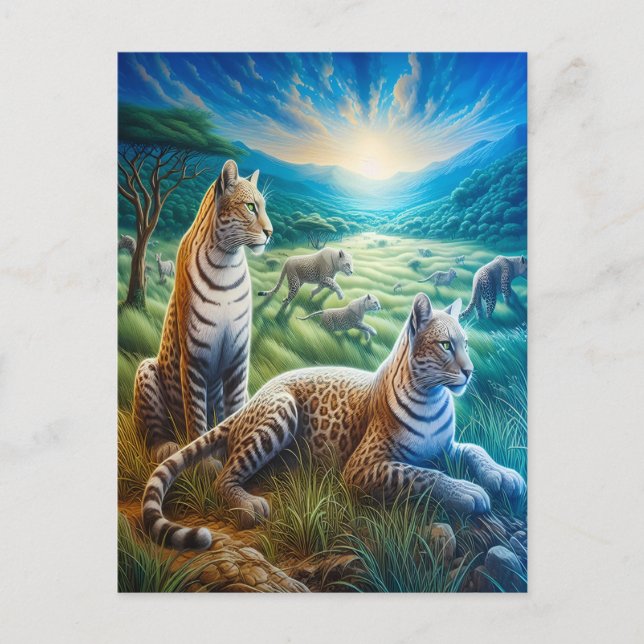 Feline Harmony in Meadow Postcard (Front)