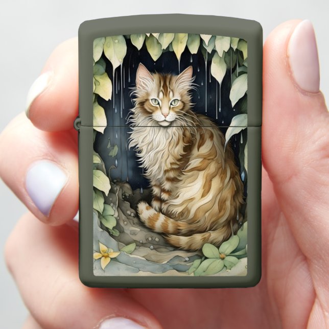 Feline In The Rain Zippo Lighter (In Hand)