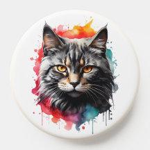 Feline Kitty Gray Tiger-Striped Cat Watercolor Art