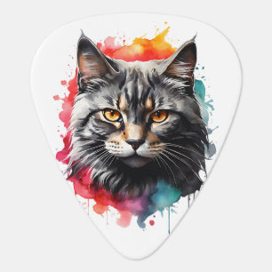 Feline Kitty Gray Tiger-Striped Cat Watercolor  Guitar Pick