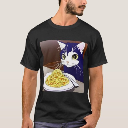 Feline Love for Pasta _ Cat Eating Spaghetti T_Shirt