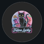 Feline Lucky Gambling Casino Cat Game Player &amp; Classic Round Sticker<br><div class="desc">Feline Lucky Gambling Casino Cat Game Player & Funny Pun</div>