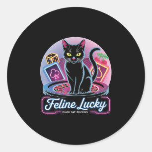 Feline Lucky Gambling Casino Cat Game Player & Classic Round Sticker