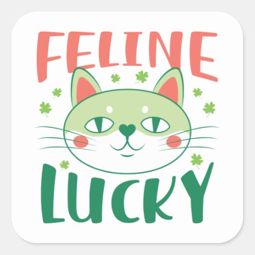 Feline Lucky St Patricks Day Cat Square Sticker