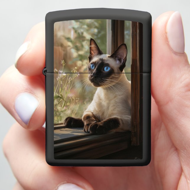 Feline Majesty by the Window Zippo Lighter (In Hand)