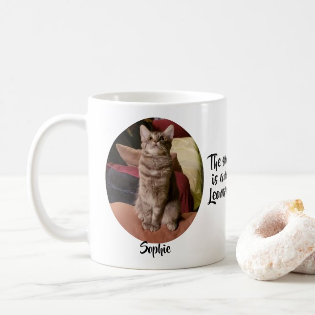 Feline Masterpiece Two Photos and Names Coffee Mug (With Donut)