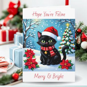 Feline Merry and Bright Personalized Christmas Holiday Card