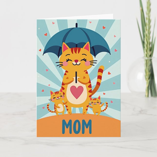 Feline Moms Love Illustration Card (Front)