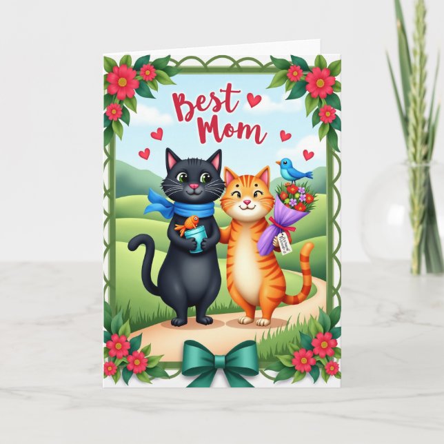 Feline Mothers Day Bouquet Card (Front)