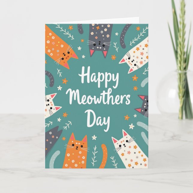 Feline Mothers Day Floral Art Card (Front)