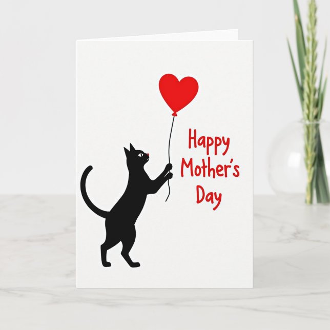Feline Mothers Day Heart Balloon Card (Front)