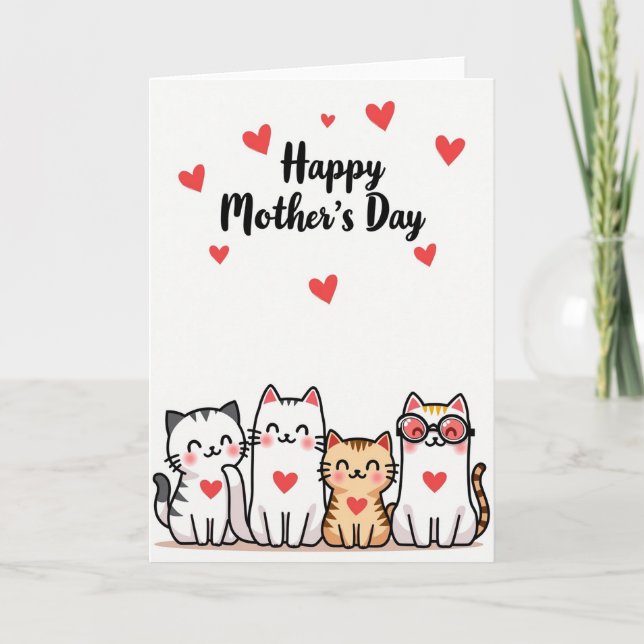 Feline Mothers Day Hearts Card (Front)