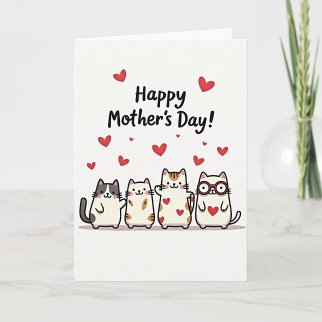 Feline Mothers Day Illustration Card (Front)