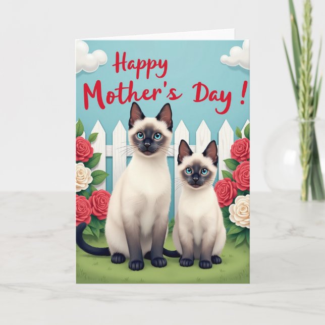 Feline Mothers Day Roses Card (Front)