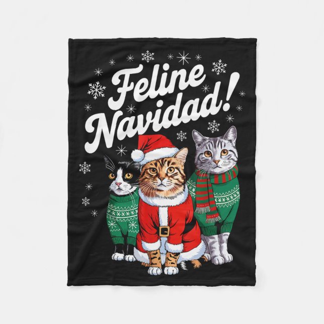 Feline Navidad Funny Cat Christmas Holiday Xmas Sa Fleece Blanket (Front)