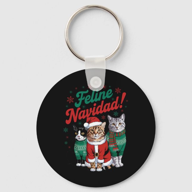 Feline Navidad Funny Cat Christmas Holiday Xmas Sa Keychain (Front)
