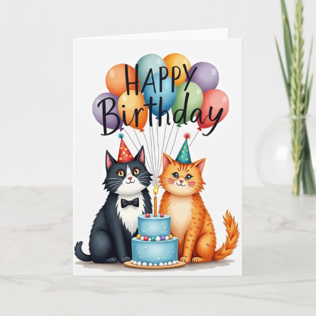 Feline Party Birthday Card (Front)