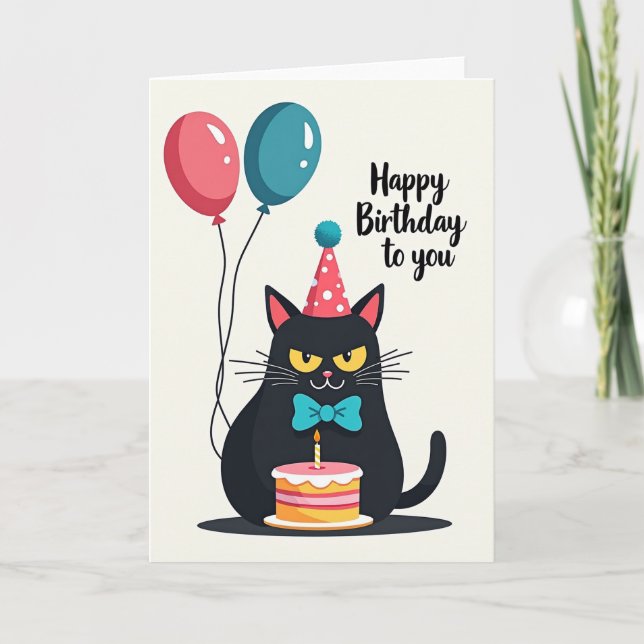 Feline Party Hat Card (Front)