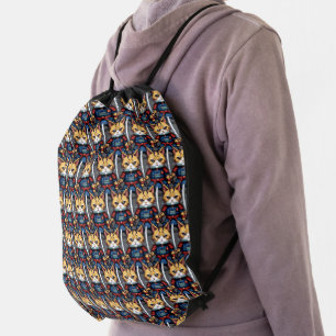 Feline Samurai Warrior Drawstring Bag