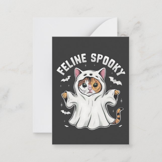 Feline Spooky Funny Spooky Halloween Cat Ghost Note Card (Front)