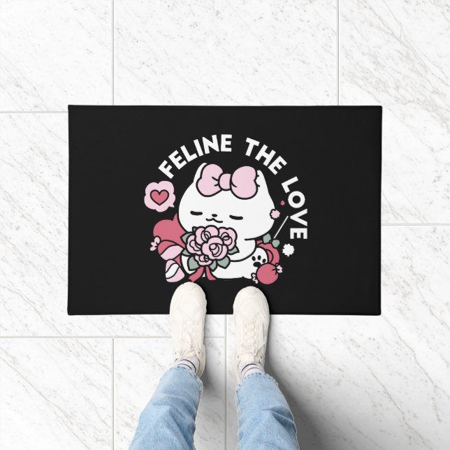 Feline the Love - Cute Valentine’s Cat Design Doormat (Indoor)