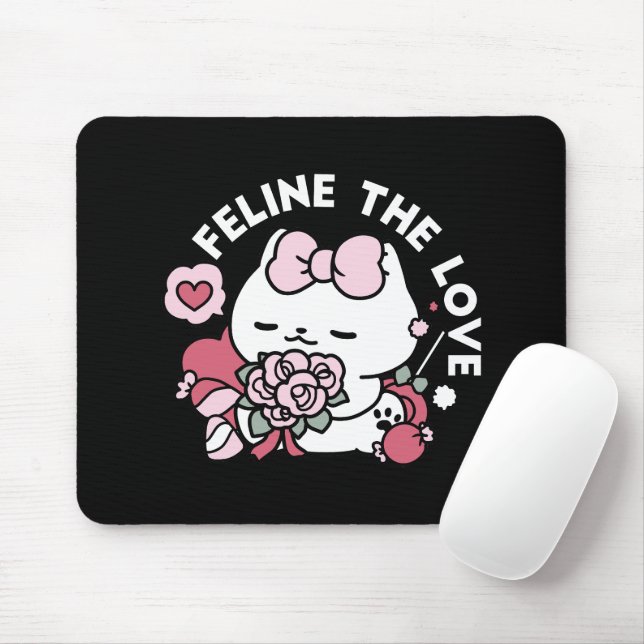 Feline the Love - Cute Valentine’s Cat Design Mouse Pad (With Mouse)