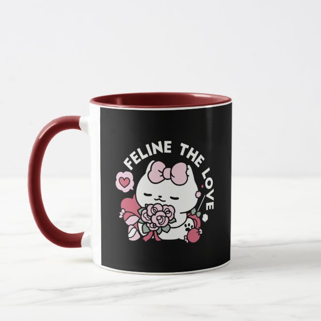 Feline the Love - Cute Valentine’s Cat Design Mug (Left)