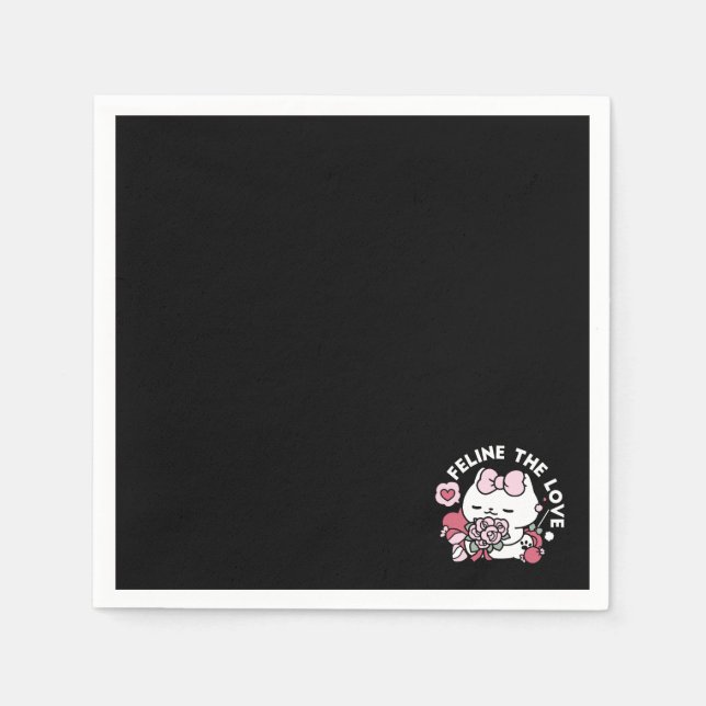 Feline the Love - Cute Valentine’s Cat Design Napkins (Front)