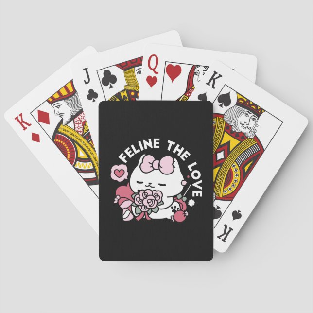 Feline the Love - Cute Valentine’s Cat Design Poker Cards (Back)