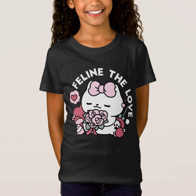 Feline the Love - Cute Valentine’s Cat Design T-Shirt (Front)