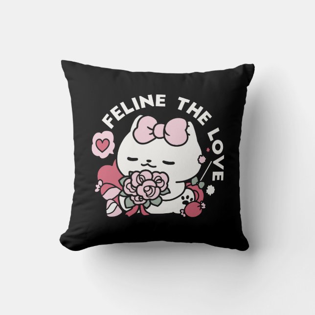 Feline the Love - Cute Valentine’s Cat Design Throw Pillow (Front)