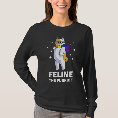 Feline The Purride Lgbt Gay Pride Cat T_Shirt
