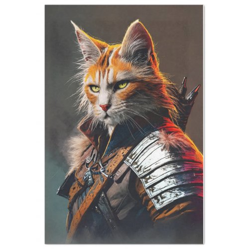 Feline warrior cat bright colors decoupage tissue paper