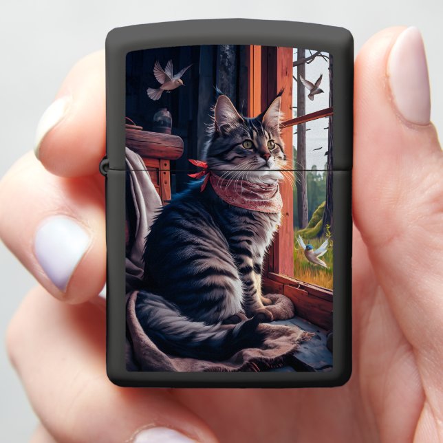 Feline Window Gazer Zippo Lighter (In Hand)
