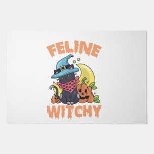 Feline Witchy Funny Spooky Halloween Cat Kitten Doormat