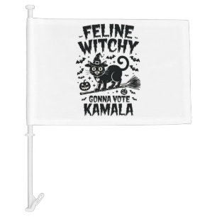 Feline Witchy Gonna Vote Kamala Halloween Car Flag