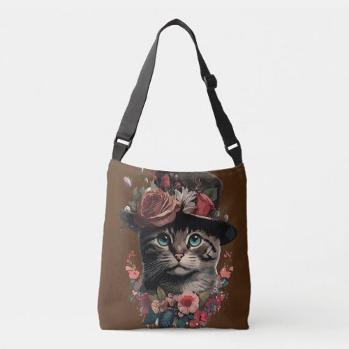 Feline with Floral Hat cute cat Crossbody Bag