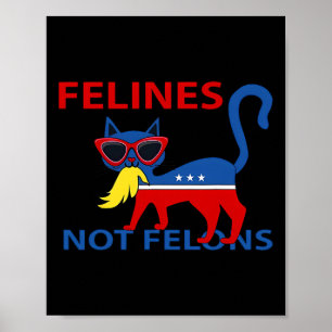 Felines Not Felons Funny Kamala Cat Lady With Trum Poster