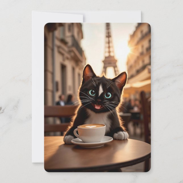 Felini Cat in Paris - Street Cafe Holiday Card (Front)