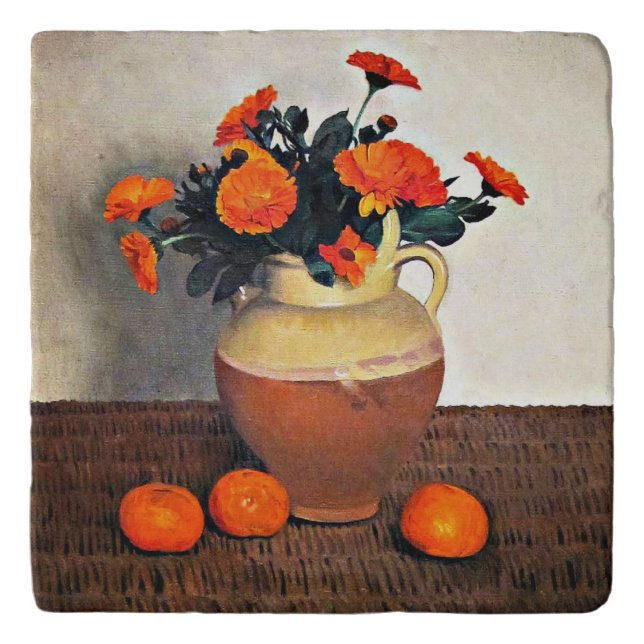 Felix Vallotton art, Marigolds and Tangerines Trivet (Front)